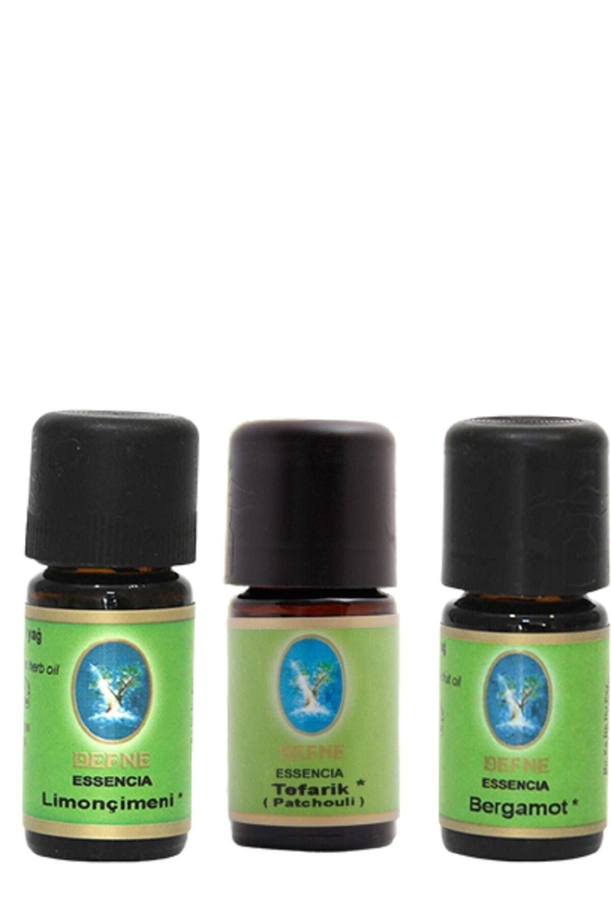 Defne Organik Limon Çimeni Yağı Bergamot Yağı Paçuli Tefarik Yağı 5 Ml. 3 'lü Paket